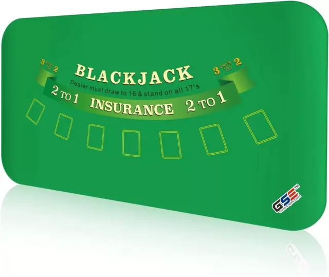 70x35" Casino Blackjack Table Top Mat. Portable Rubber Blackjack Tabletop Layout