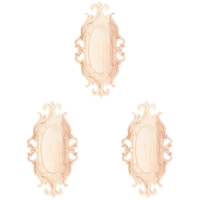 3x Applique Unpainted Decorative Embossed Wood Applique Wood Appliques For Doors