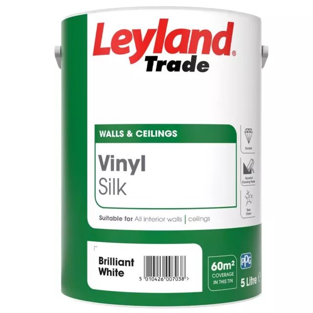 5L Leyland Trade Vinyl Silk: Brilliant White or Magnolia