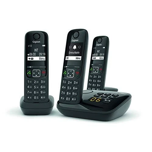 Gigaset AS690A Trio - Téléphone fixe sans fil avec répondeur - 3 combinés - Noir