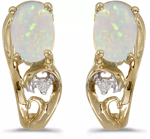 14k Gelbgold Oval Opal und Diamant Ohrringe (CM-E2590X-10)