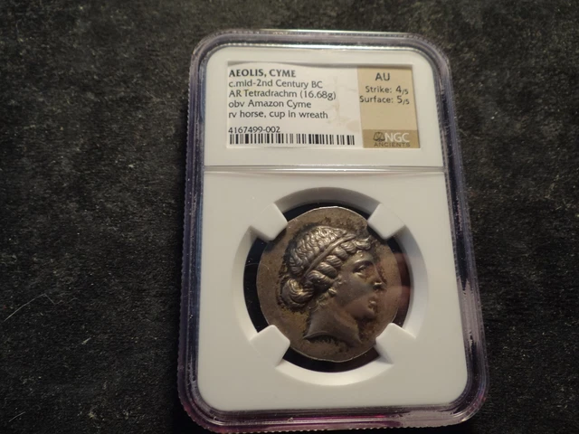 AEOLIS CYME 2nd Century BC  NGC AU AR Silver Tetradrachm 16.68 Grams RXR