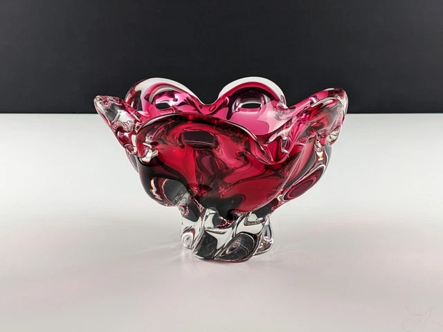 Chribska 422/4/18 Pink Purple and Clear Pierced Glass Bowl Ashtray, 1970's Czech