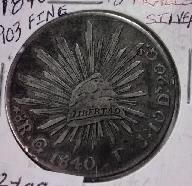 MEXICO Silver 1840 Go PJ 8 Reales Guanajuato Mint ,  Toned