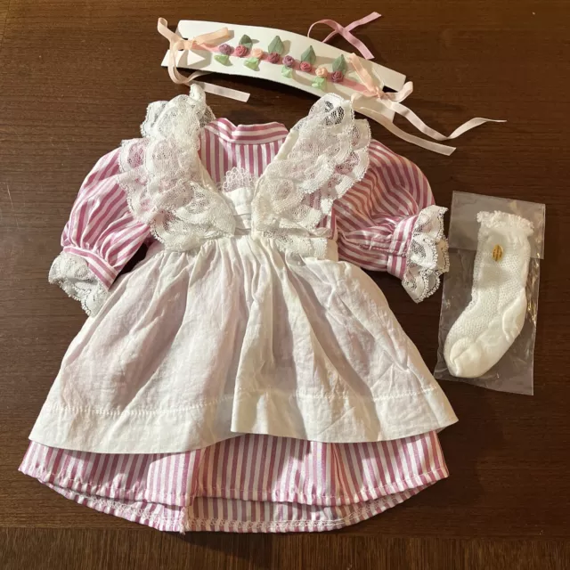 American Girl Samantha Birthday Dress w/ Pinafore, Rosebud Circlet, & Socks