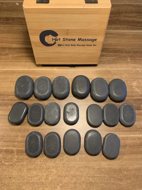 Hot Stone Massage Steine Set | 18 Steine & Bambuskiste