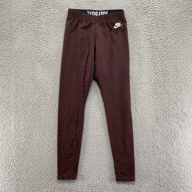 Nike Leggings Womens Small Leg A See Maroon Stripe Cotton Elastic Waist Mid Rise