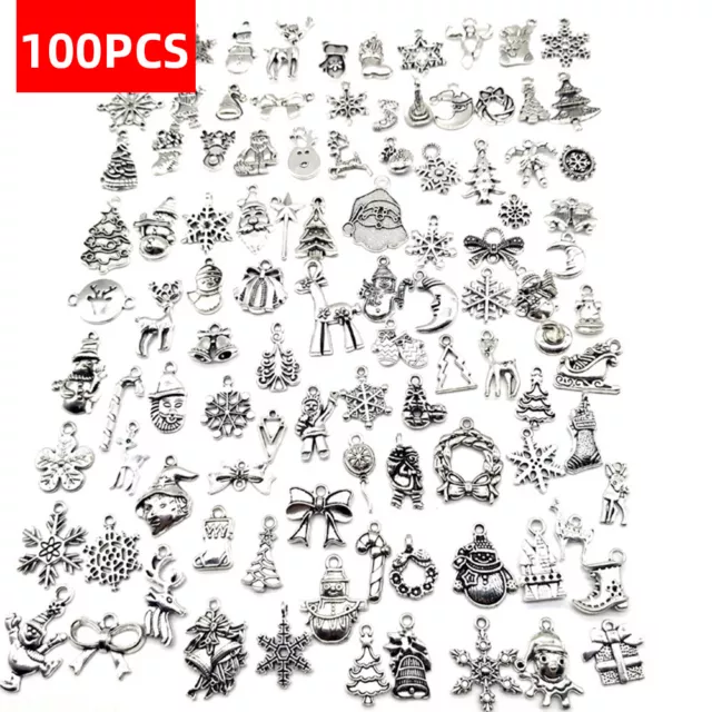 100Pcs Christmas Charms Wholesale Bulk Lots Tibetan Silver Bead DIY Jewelry TE