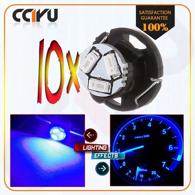 10X Blue T5 Neo Wedge 3 SMD Led Bulbs Car A/C Climate Radio Switch Light Lamp
