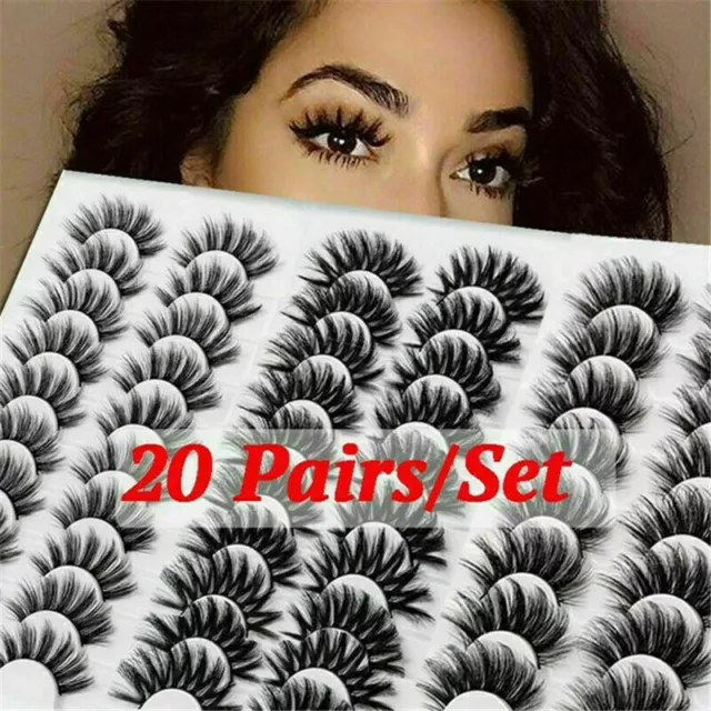 20 pares de pestañas postizas cruzadas naturales 3D 3D pestañas postizas cabello visón negras☆