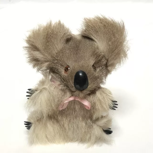 Vintage Koala Bear Real Fur Stuffed Animal Hard Body 8” Australia Souvenir