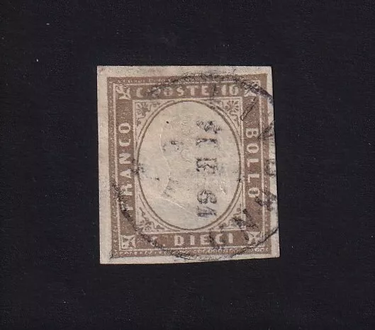 14833-Antichi Stati, Francobollo, Sardegna, 10 Cent. Usato, Ben Marginato, 1861