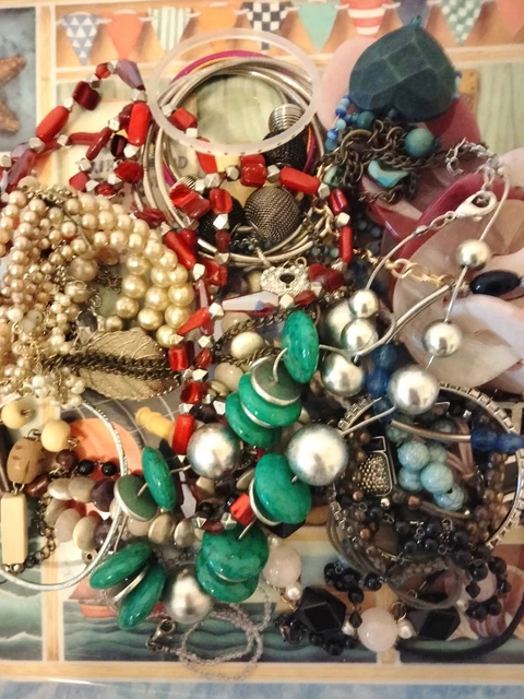 Costume Jewellery Beads Mixed Job Lot Necklace Tangled For Crafting