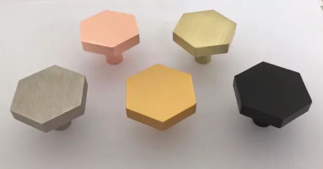 Hexagonal Cabinet Handle Pull Knob Brass, Black, Rose Gold, Nickel, Aluminium