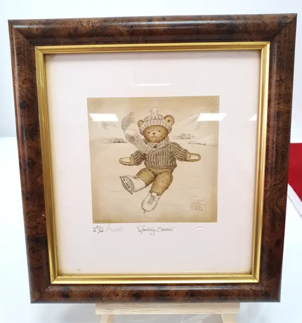 Sue Willis Signed Limited Edition Print 592 of 1000 Sporting Bears Skater Framed