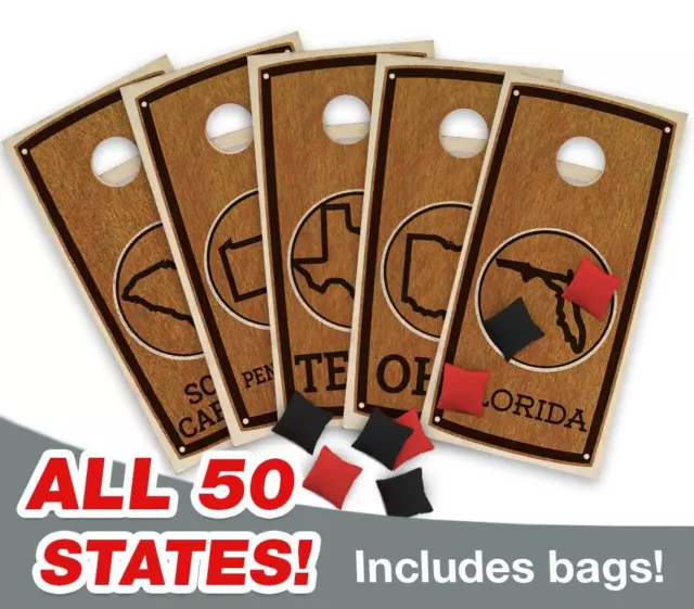 State STAINED CORNHOLE BOARDS GAME SET Bean Bag Toss + 8 ACA Regulation Bags