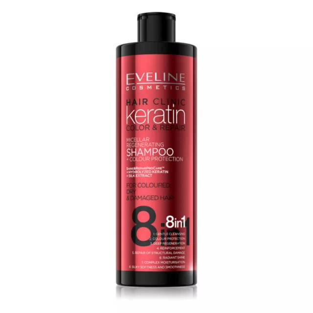 Eveline Keratin Shampoo Haarreparaturbehandlung für geschädigtes gefärbtes Haar 8in1