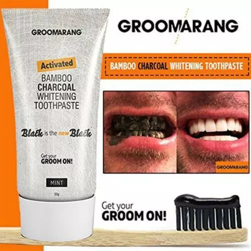 Groomarang dentifricio sbiancante denti a carbone attivi Groomarang sapore di menta