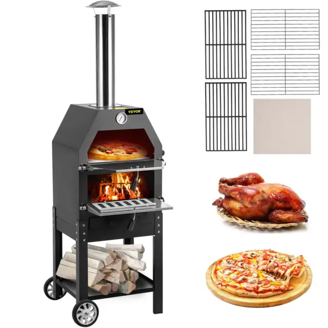 Outdoor Patio and Garden 12" 2 Shelf Wood Fire Oven with 2 Removable Wheels