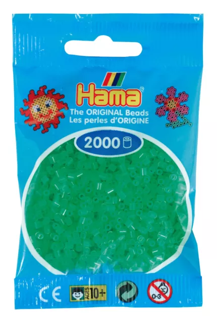 Hama 2000 Mini Bügelperlen 501-37 Neon-Grün Ø 2,5 mm Perlen Steckperlen Beads