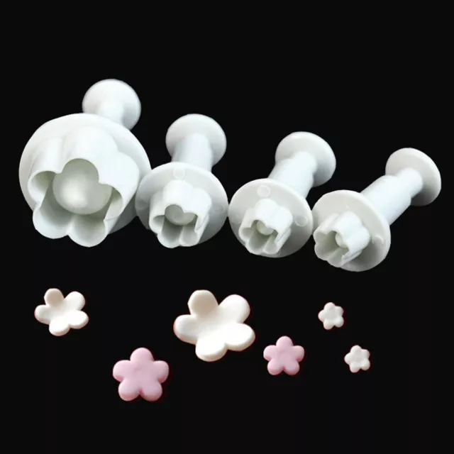 4Pcs Plum Flowers Fondant Cake Cutter Plunger Cookie Molds Decorating Mould