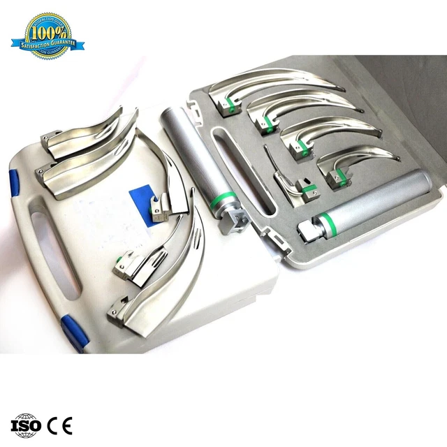 NEW ORIGNAL FIBER OPTIC Laryngoscope Mac Set of 5 BLADE & HANDLES EMT Anesthesia