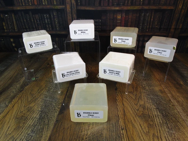 Lote de 7 SURTIDOS Y SELLADOS - BASE DE JABÓN BAYA DE BRAMA - Leche de cabra, transparente, blanco