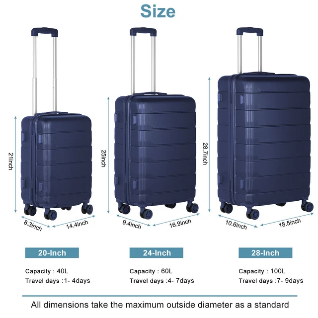 3 Piece Luggage Set Hardshell Suitcase Lightweight Travel Spinner Trolley w/TSA 3