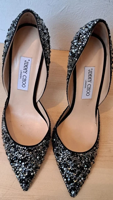 JIMMY CHOO SWAROVSKI Black Crystal Heels Pump Shoes UK7 EU40 US10
