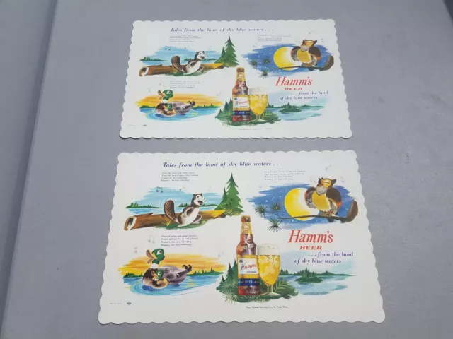 Lot Of 2 Vintage c.1960's NOS Hamms Beer Paper Placemat Signs Sky Blue Waters