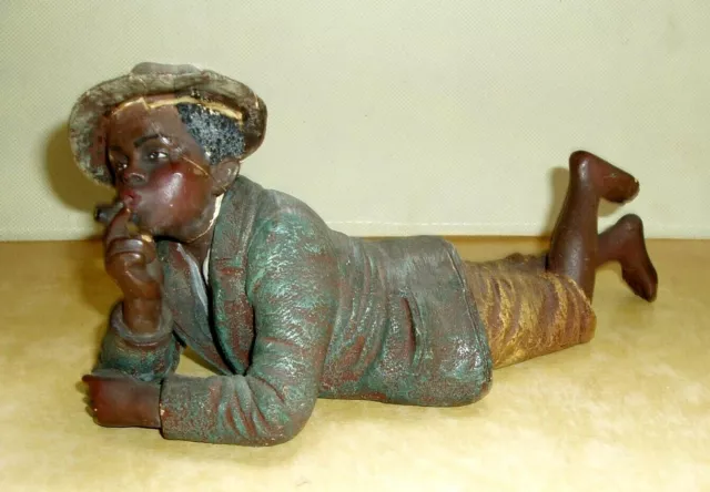 Statuette terre cuite polychrome Jeune Africain au cigare Bernard Bloch BB 4914