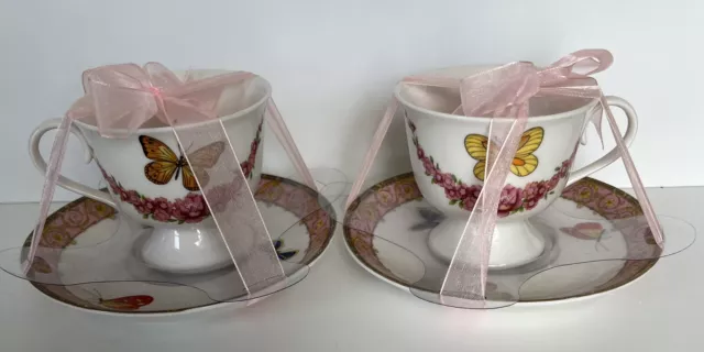 Nantucket Home Flowers and Butterflies Tea Cup and Saucer Set in new condition.