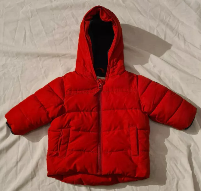 Next Baby 3-6 Months Hooded Puffer Coat With Fleece Inner Red