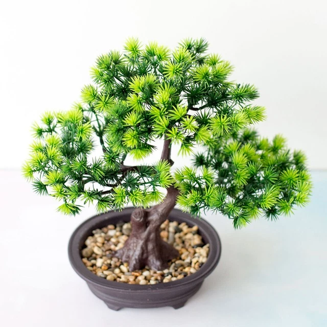 Bonsaï Artificiel Pin - Décoration Bureau/maison - Plastique Vert - Hauteur ~30 Cm - Pas D'entretien - Pot Inclus - 7