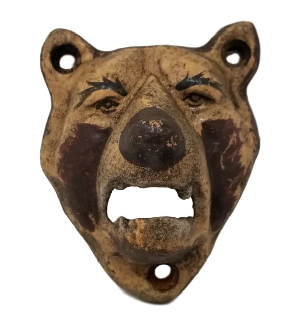 Grizzly Bear Cast Iron Bottle Opener Wall Mounted Pub Bar Man Cave Beer
