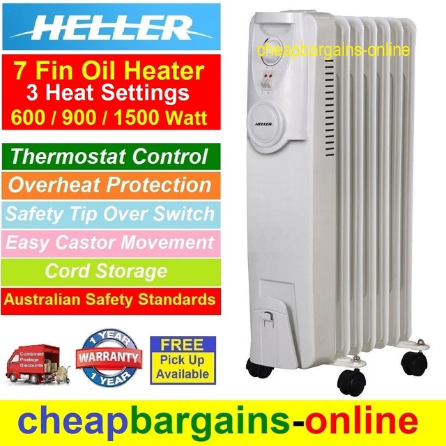 7 FIN ELECTRIC Oil Heater Heller Portable 1500W 3 Heat Settings Thermostat  White $77.64 - PicClick AU
