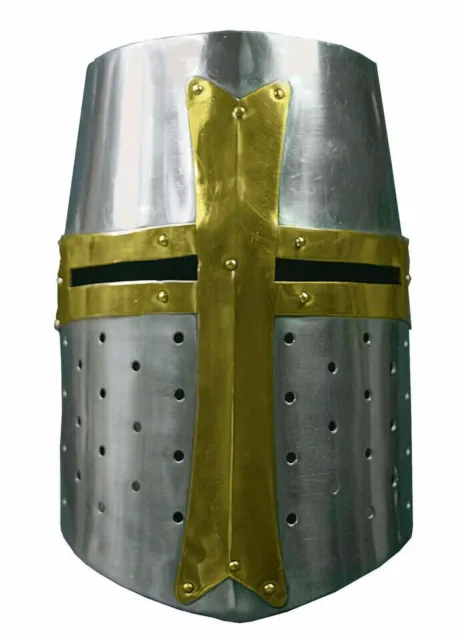 Medieval Knight Armor Crusader Templar Helmet with Brass Cross