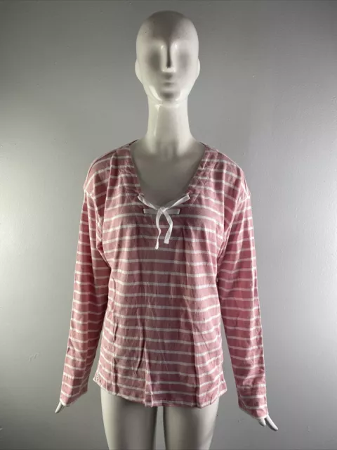 NWT Caslon Womens Long Sleeve Striped V-neck Shirt Pink Size S