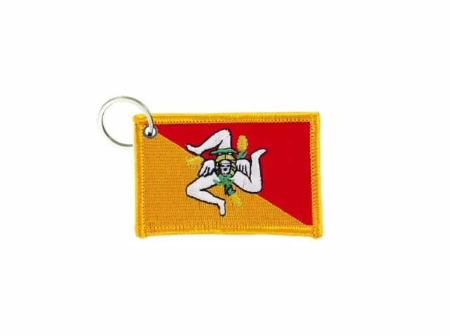Keychain keyring embroidered embroidery patch double sided flag suicily sicilia