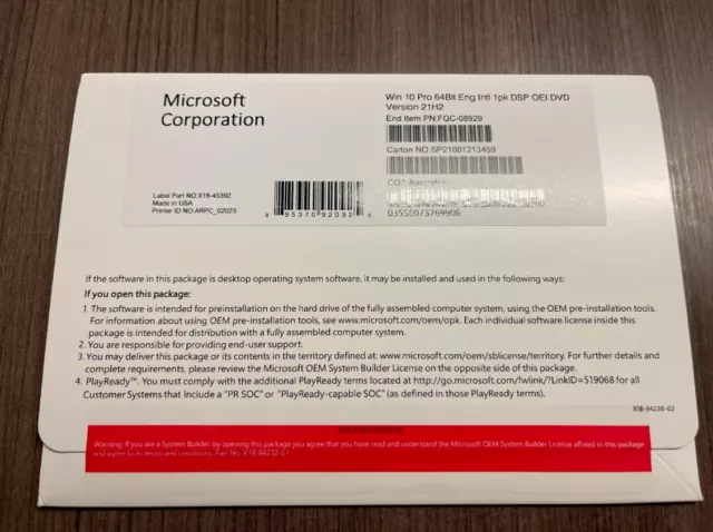 Microsoft Windows 10 Professional Printable Version for Windows (FQC-08929)