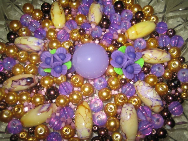 Glasperlen Mix 142 g INDISCHE GLASPERLEN/LAMPWORK/FARBIGE OLIVEN/GOLD/BRAUN/LILA