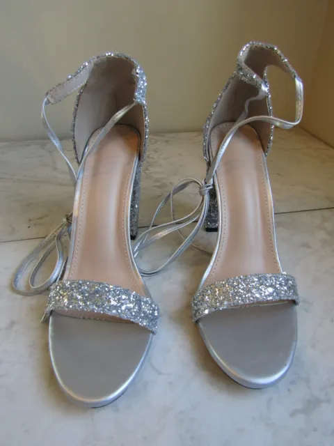NIB Fashion Glitter Sparkle Block Heel Ankle Lace Up Leg Shoes Women's EU 39