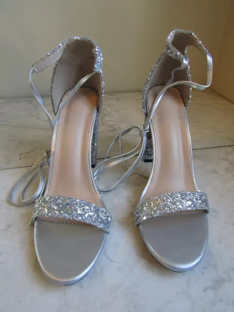 NIB Fashion Glitter Sparkle Block Heel Ankle Lace Up Leg Shoes Women's EU 39