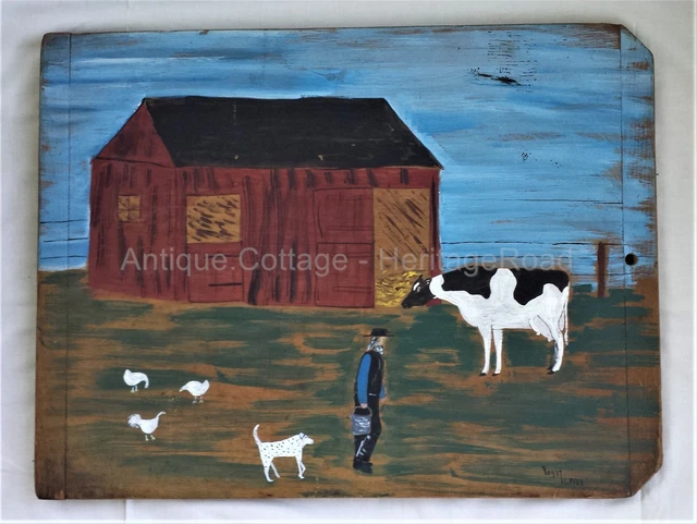 antique Folk Art AMISH PAINTING Wood Cutting Board aafa hoffer lancaster 23x18