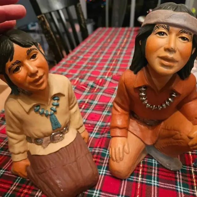 Pair of Vintage  Ceramic Native American sitting Figurines