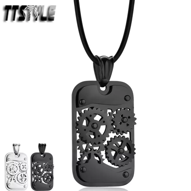 TTStyle 316L Stainless Steel Dog Tag Pendant Necklace Silver/Black NEW