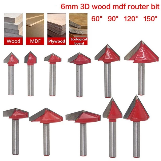 Steel Woodworking Milling Cutter Machine Tools Wood Router Bit 6mm V Bits