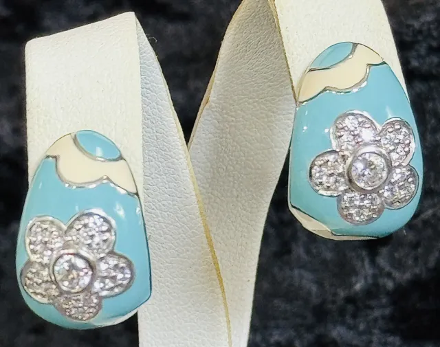 Belle Etoile Earrings Fine Solid Sterling Silver Turquoise White CZ Huggie