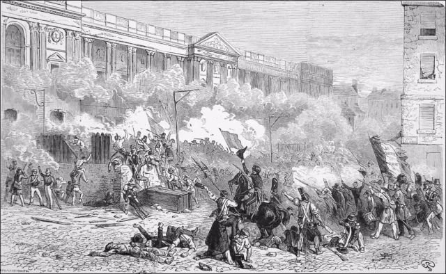 RÉVOLUTION de 1830 - PRISE du LOUVRE et des TUILERIES - Gravure du 19eme siècle
