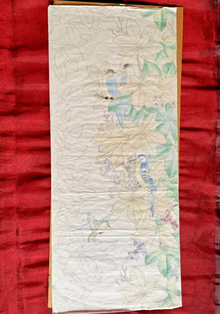 Vintage Silk Screen Print for Japanese Fabric - Bird Motif- 29 x 12 in.